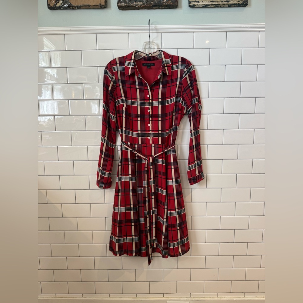 Banana Republic Red Plaid Long Sleeve Dress